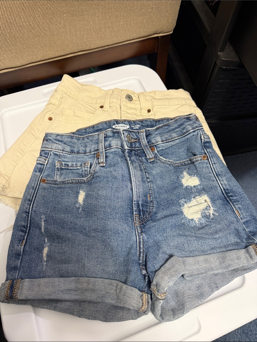 Old Navy 2 PAIRS Distressed Denim Shorts - Blue and Beige